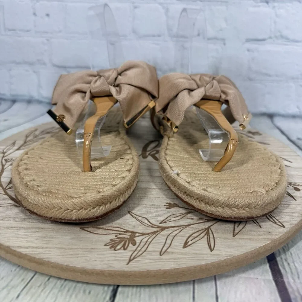 Tory Burch Bow Thong Sandals Women 11 Espadrille Jute Resort Coastal Boho
